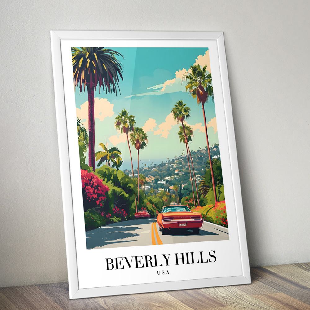 BEVERLY HILLS VINTAGE TRAVEL POSTER