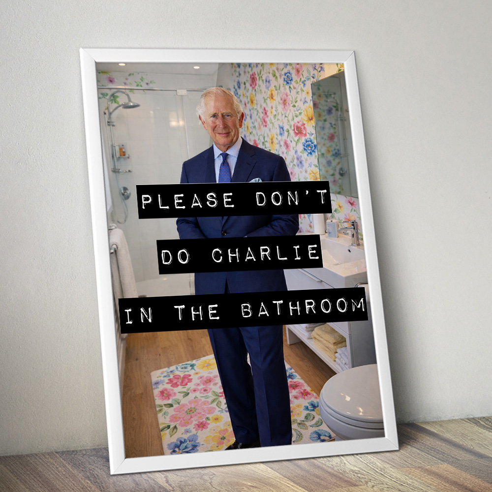 Alternative view of CHARLIE IN THE BATHROOM FUNNY POSTER BLACK