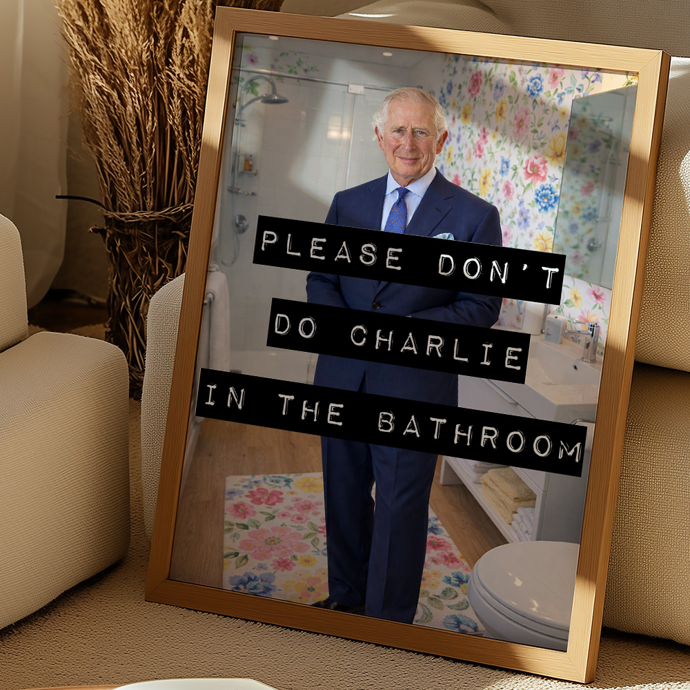 CHARLIE IN THE BATHROOM FUNNY POSTER BLACK