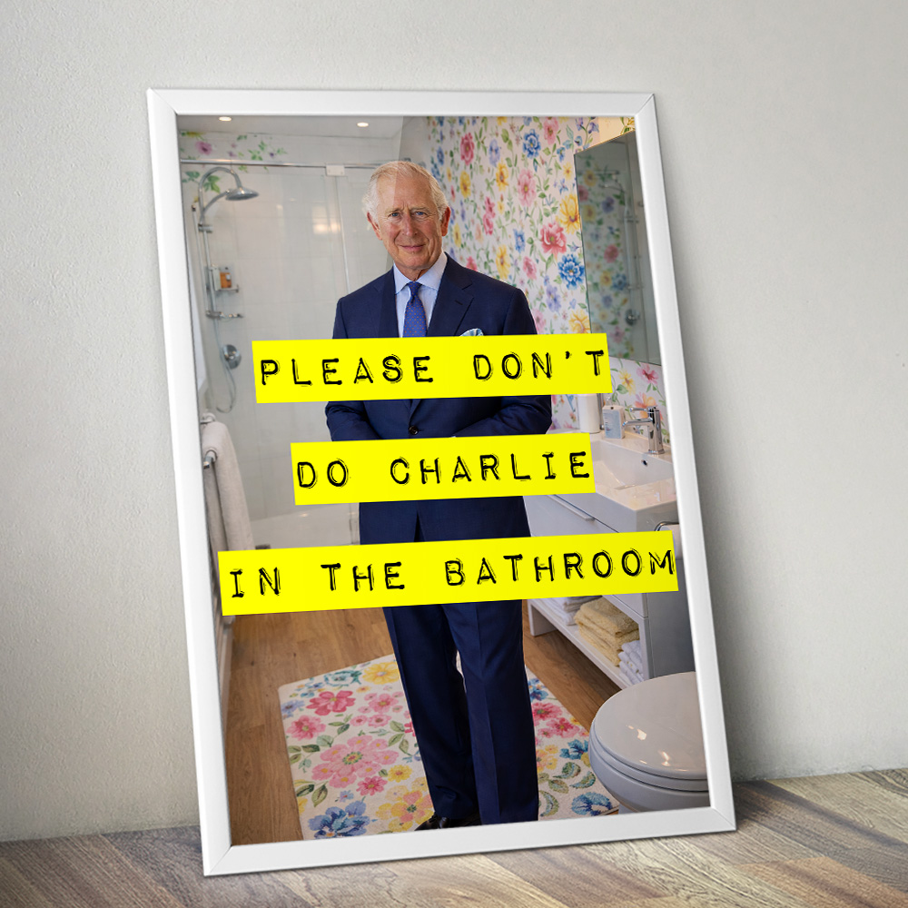 Alternative view of CHARLIE IN THE BATHROOM FUNNY POSTER YELLOW