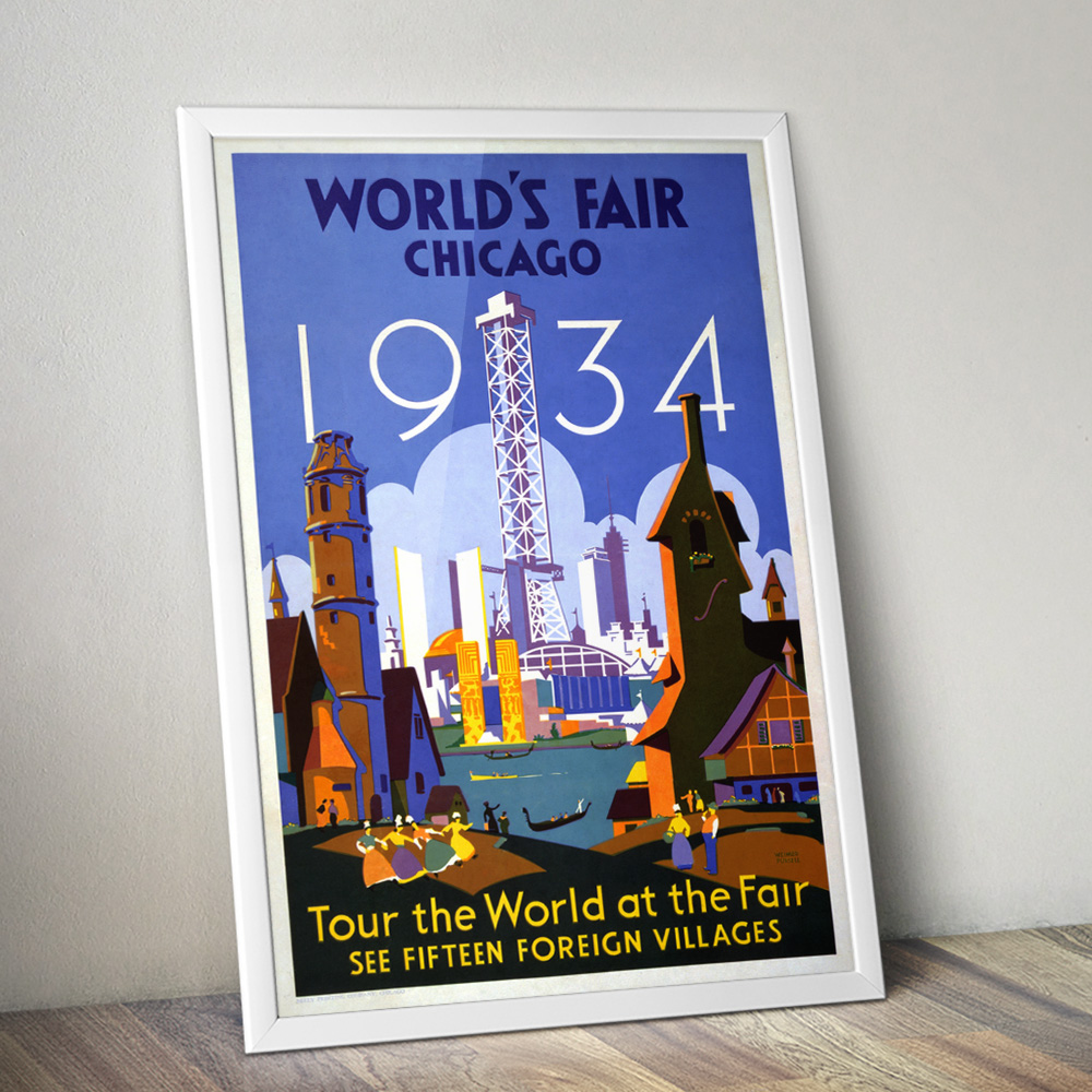 Alternative view of CHICAGO WORLDS FAIR VINTAGE TRAVEL ADVERT POSTER