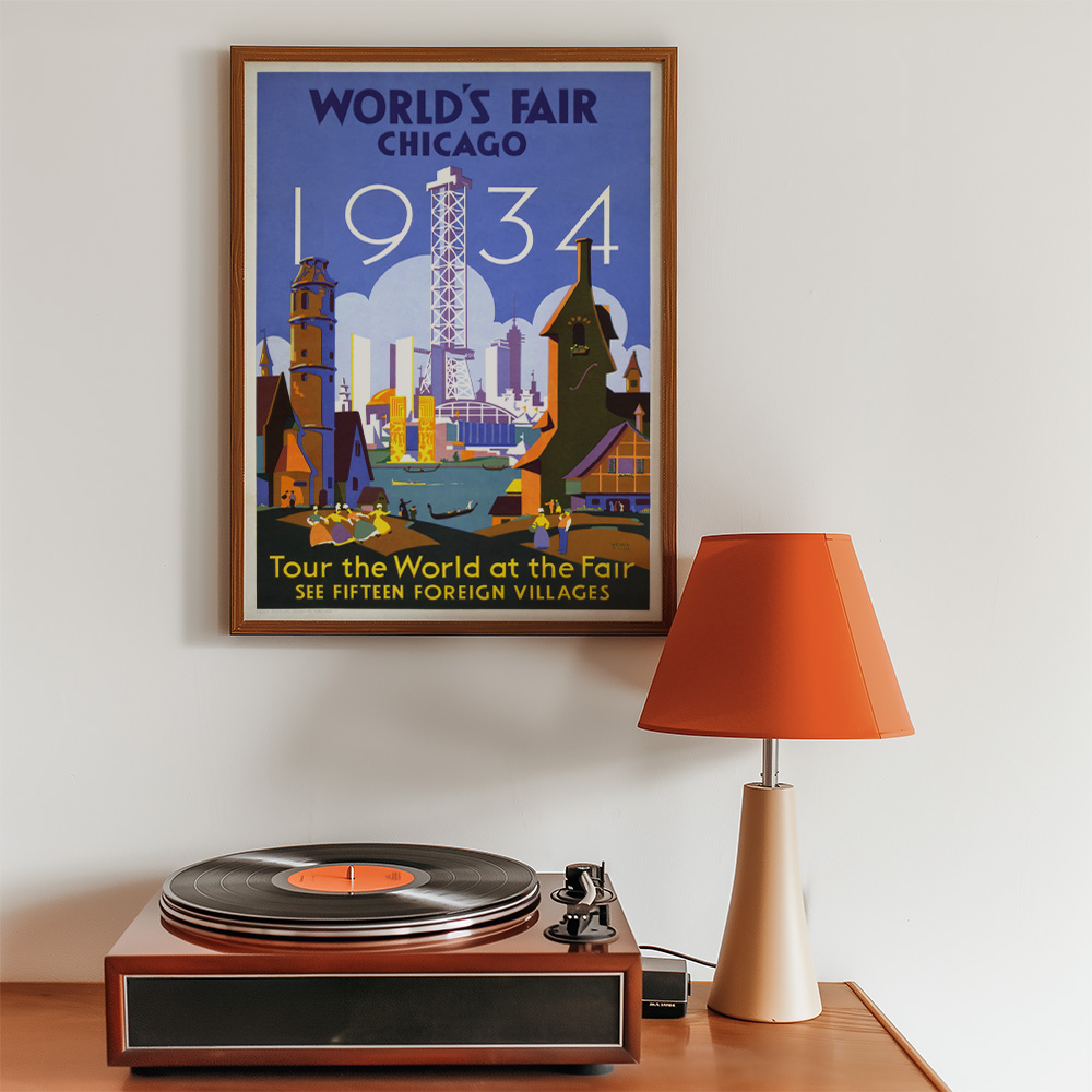 CHICAGO WORLDS FAIR VINTAGE TRAVEL ADVERT POSTER
