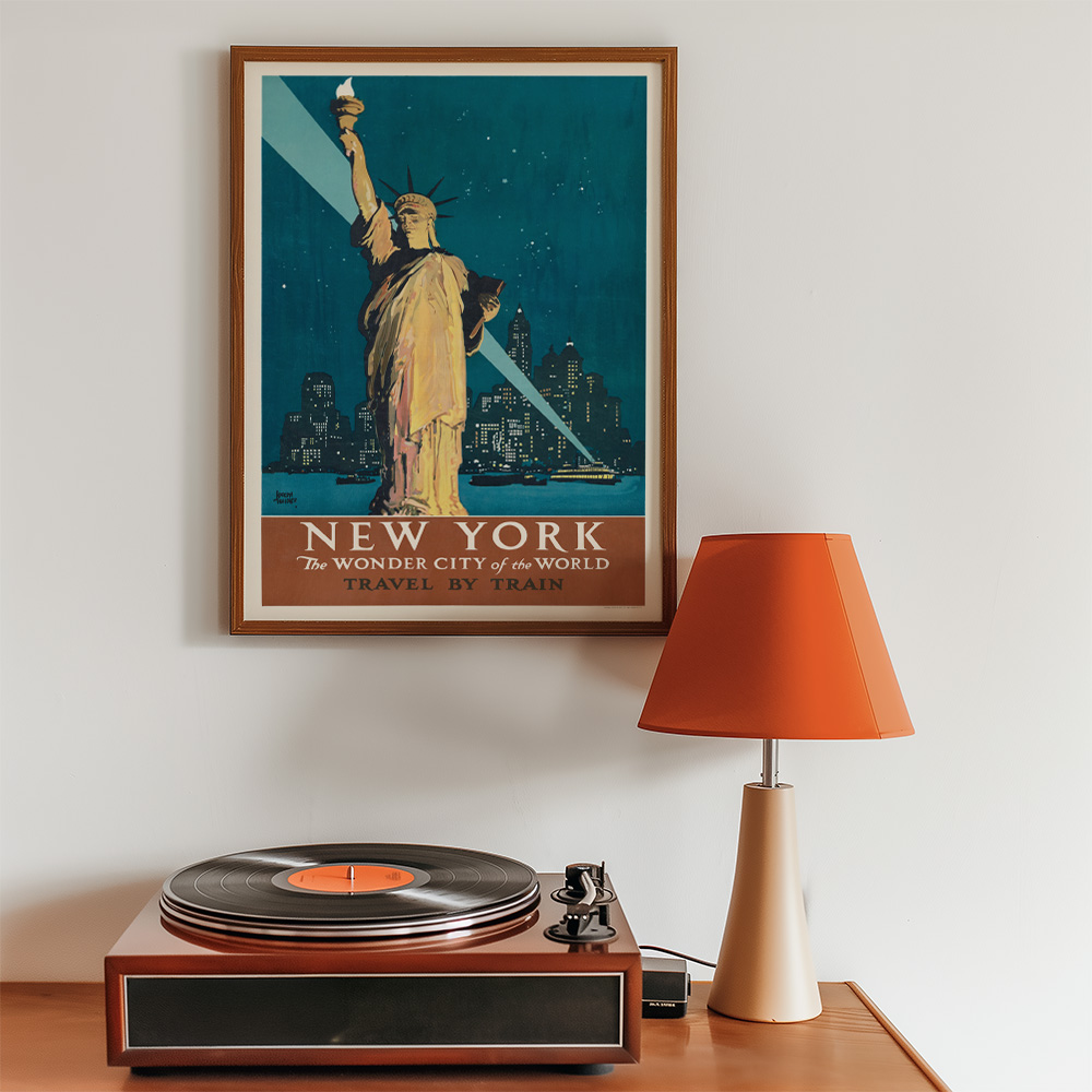 NEW YORK BY TRAIN VINTAGE TRAVEL ADVERT POSTER