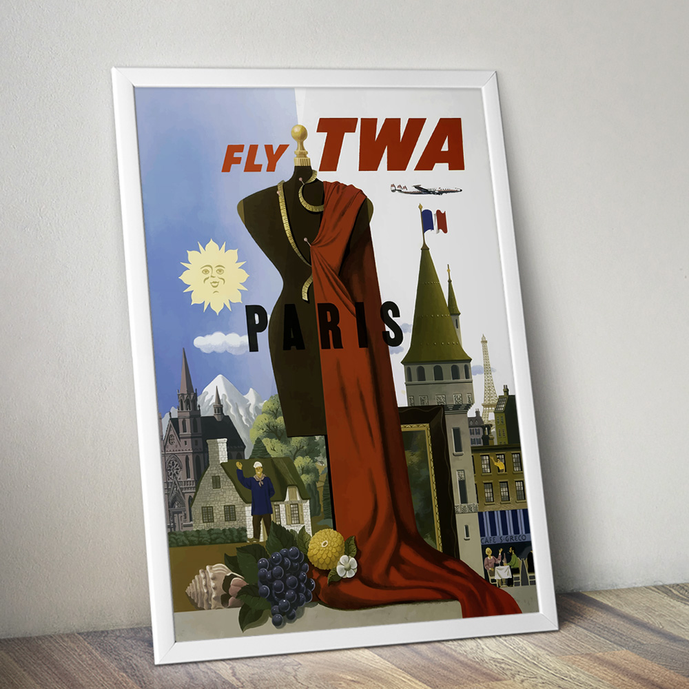 Alternative view of PARIS TWA VINTAGE TRAVEL ADVERT POSTER