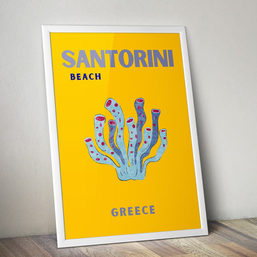 Alternative view of SANTORINI BEACH VIBRANT TRAVEL POSTER