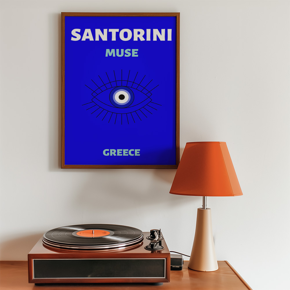 SANTORINI MUSE VIBRANT TRAVEL POSTER