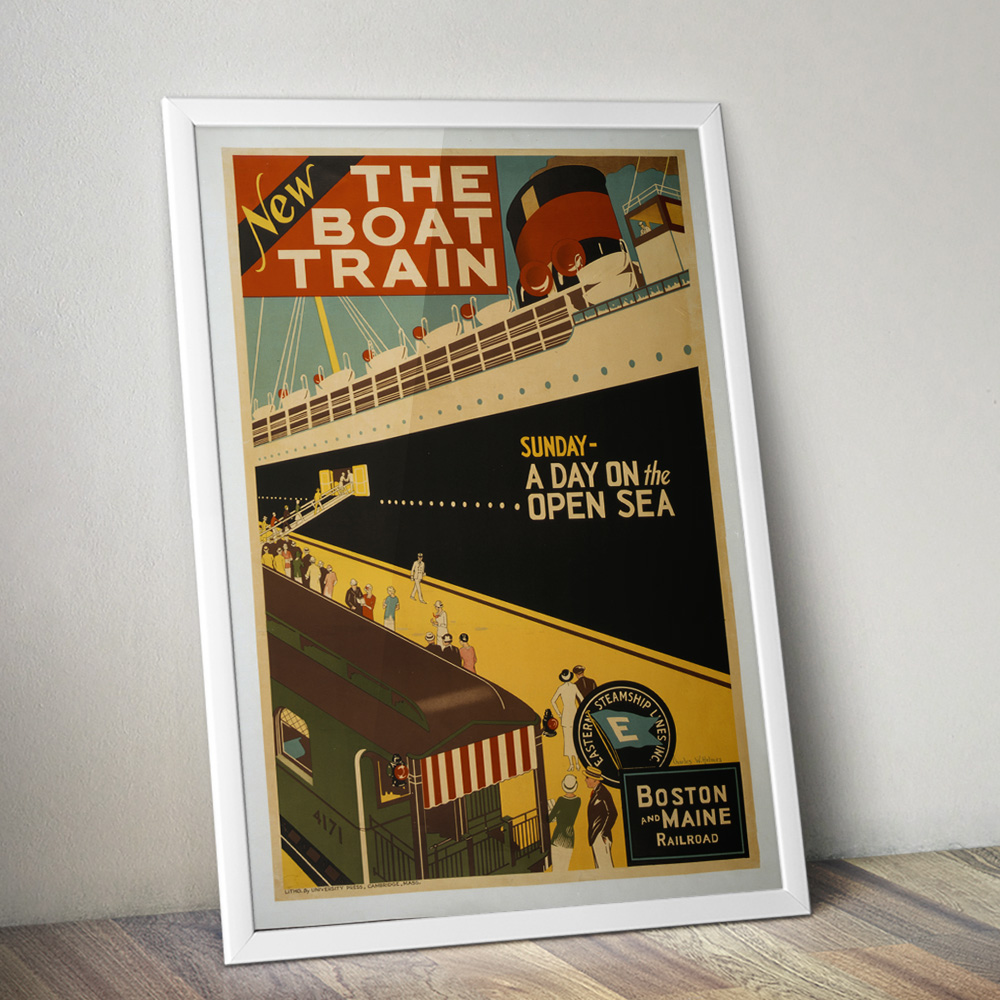 Alternative view of THE BOAT TRAIN VINTAGE TRAVEL ADVERT POSTER