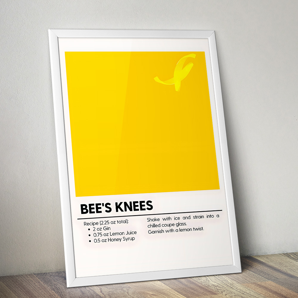 BEES KNEES MINIMALIST COCKTAIL RECIPE POSTER