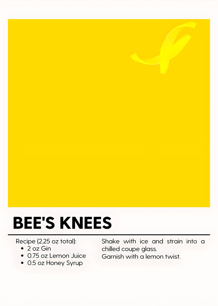 Alternative view of BEES KNEES MINIMALIST COCKTAIL RECIPE POSTER