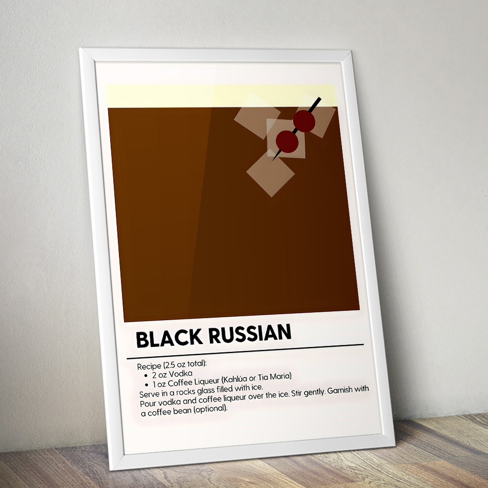 BLACK RUSSIAN MINIMALIST COCKTAIL RECIPE POSTER
