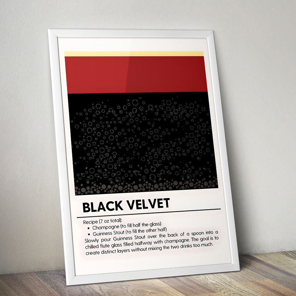 BLACK VELVET MINIMALIST COCKTAIL RECIPE POSTER