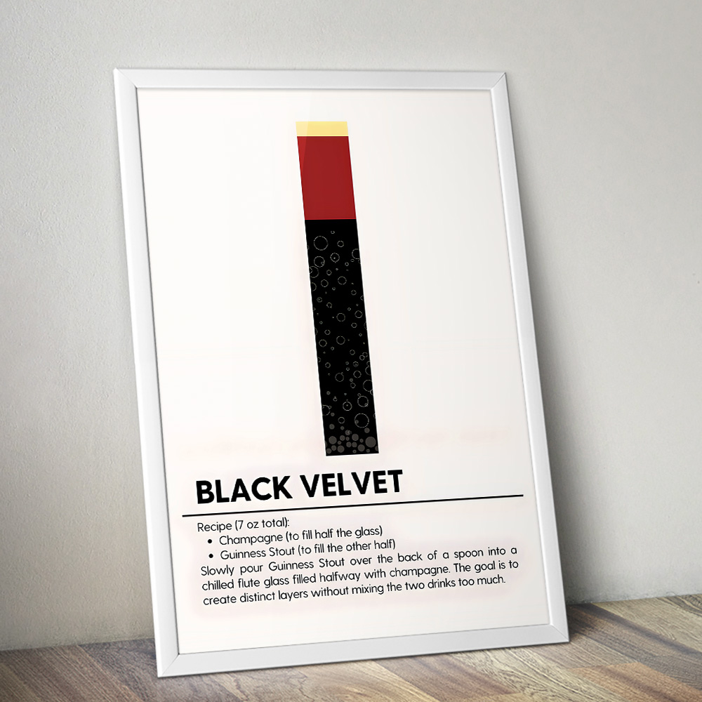 BLACK VELVET II MINIMALIST COCKTAIL RECIPE POSTER
