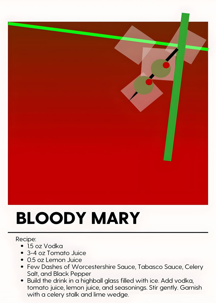 Alternative view of BLOODY MARY MINIMALIST COCKTAIL RECIPE POSTER