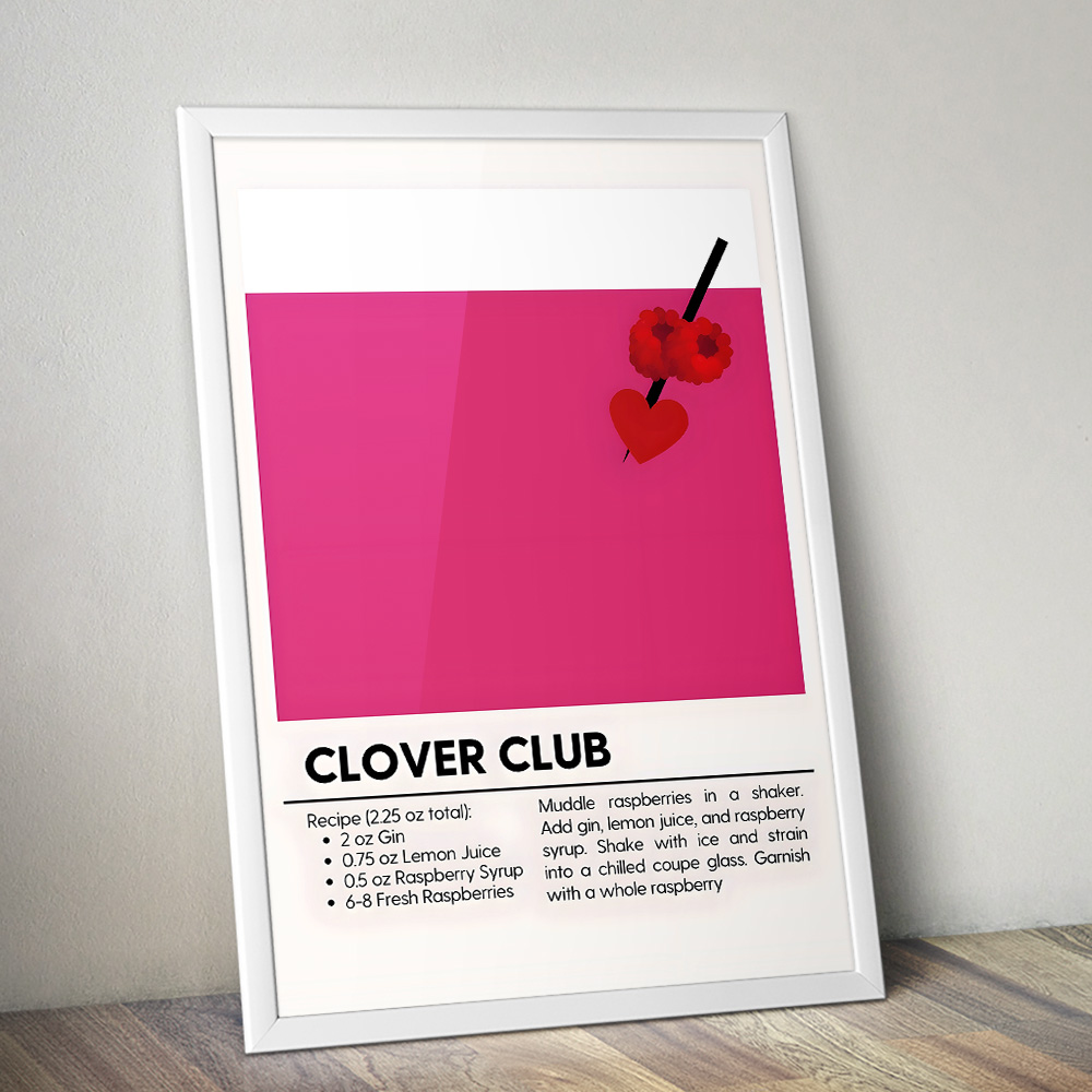 CLOVER CLUB MINIMALIST COCKTAIL RECIPE POSTER