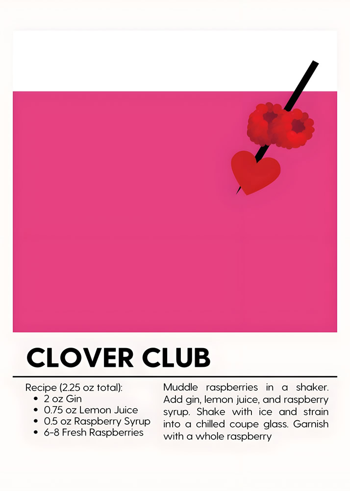 Alternative view of CLOVER CLUB MINIMALIST COCKTAIL RECIPE POSTER