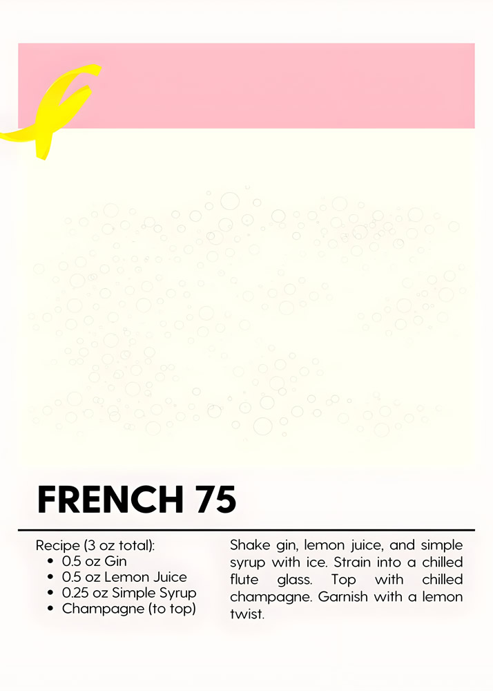 Alternative view of FRENCH 75 MINIMALIST COCKTAIL RECIPE POSTER
