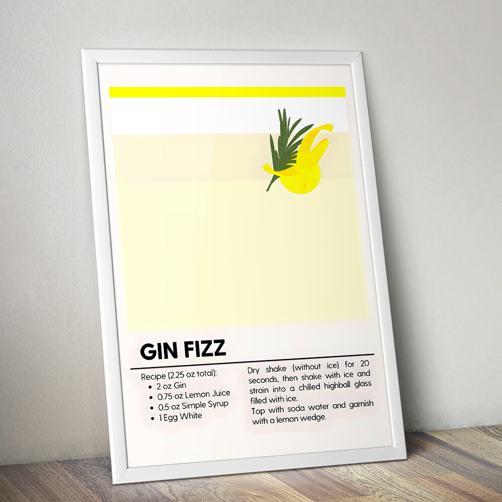 GIN FIZZ MINIMALIST COCKTAIL RECIPE POSTER