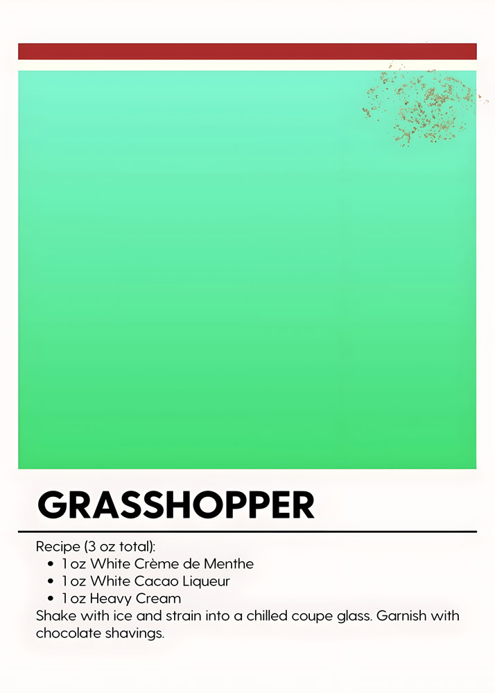 Alternative view of GRASSHOPPER MINIMALIST COCKTAIL RECIPE POSTER