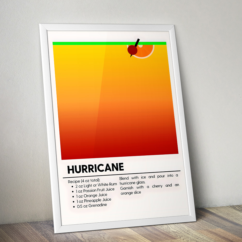 HURRICANE MINIMALIST COCKTAIL RECIPE POSTER