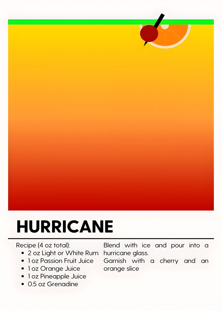 Alternative view of HURRICANE MINIMALIST COCKTAIL RECIPE POSTER