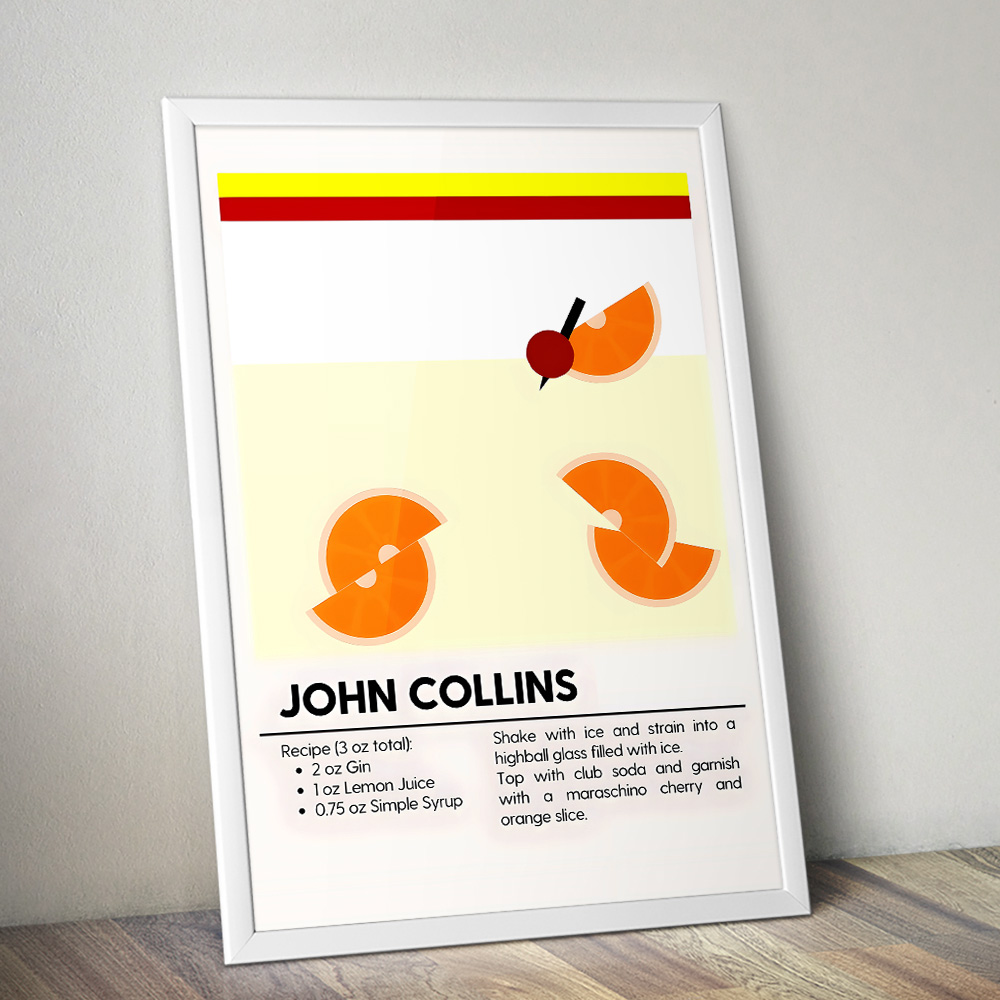 JOHN COLLINS MINIMALIST COCKTAIL RECIPE POSTER