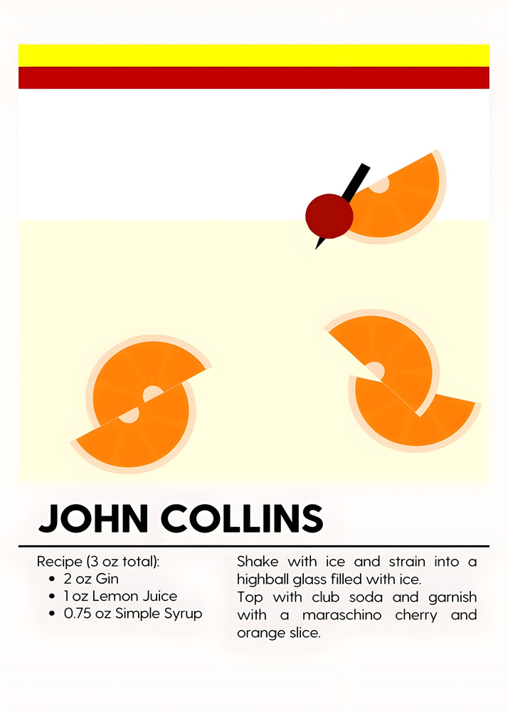 Alternative view of JOHN COLLINS MINIMALIST COCKTAIL RECIPE POSTER