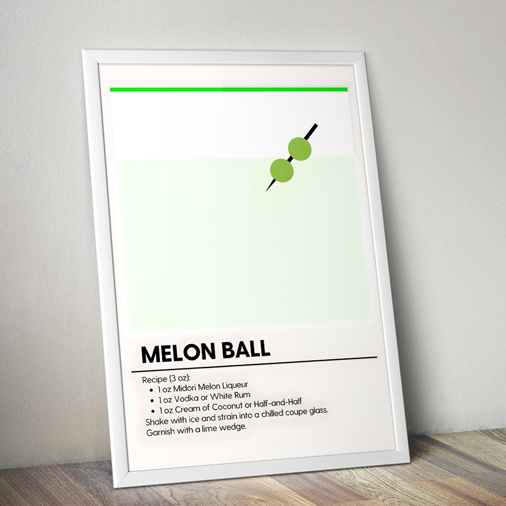 MELON BALL MINIMALIST COCKTAIL RECIPE POSTER