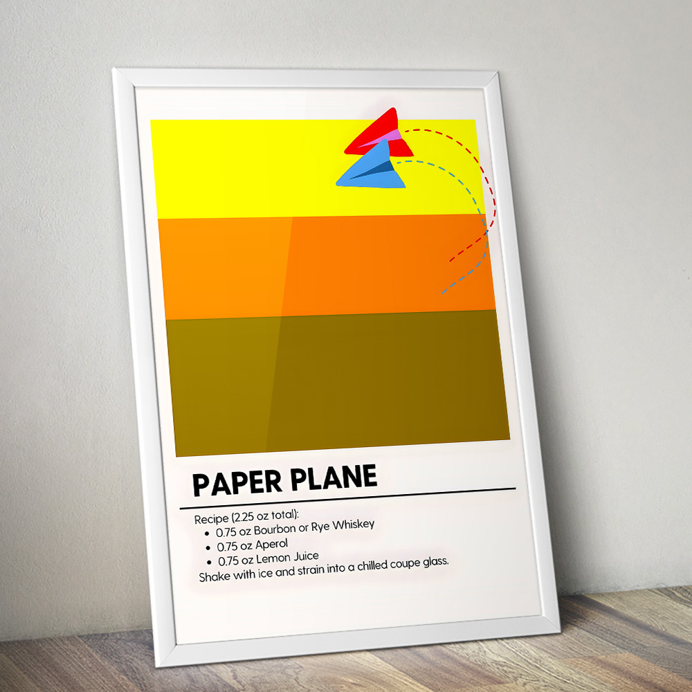 PAPER PLANE MINIMALIST COCKTAIL RECIPE POSTER