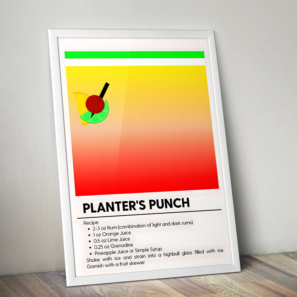 PLANTERS PUNCH MINIMALIST COCKTAIL RECIPE POSTER