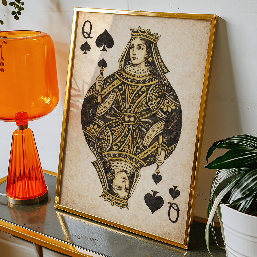 QUEEN OF SPADES VINTAGE PLAYING CARD POSTER