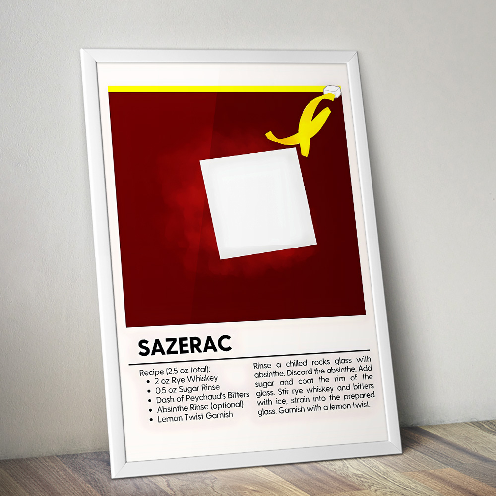 SAZERAC MINIMALIST COCKTAIL RECIPE POSTER