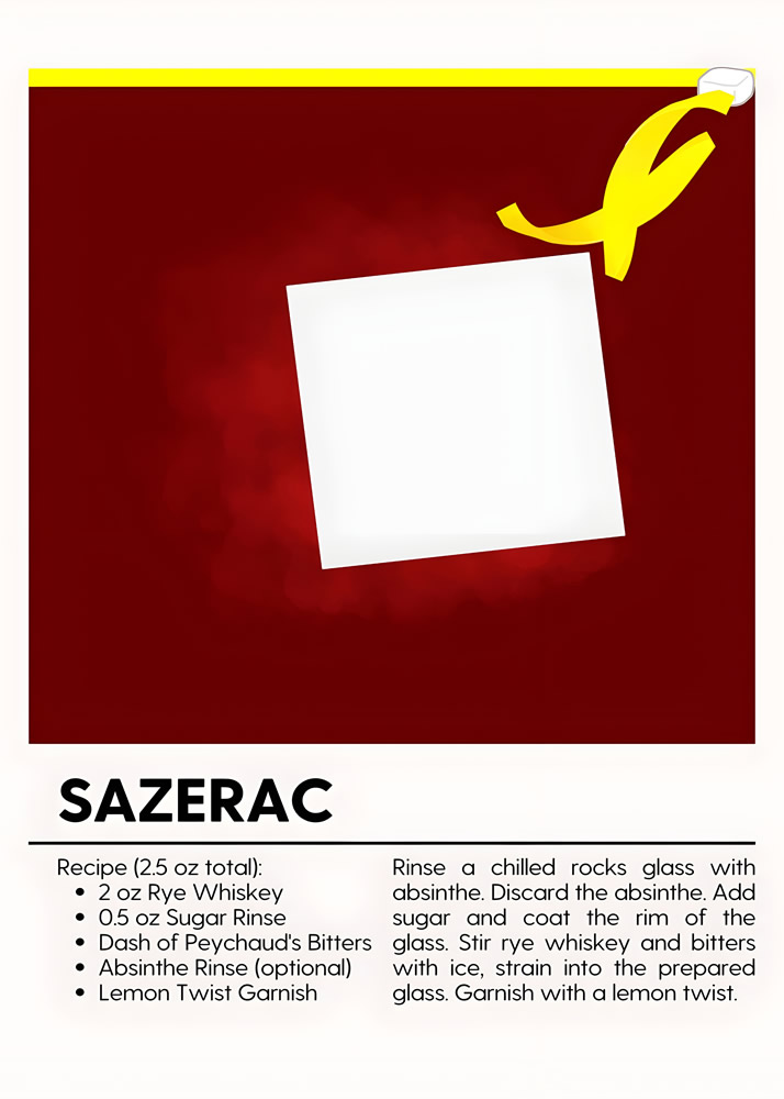 Alternative view of SAZERAC MINIMALIST COCKTAIL RECIPE POSTER