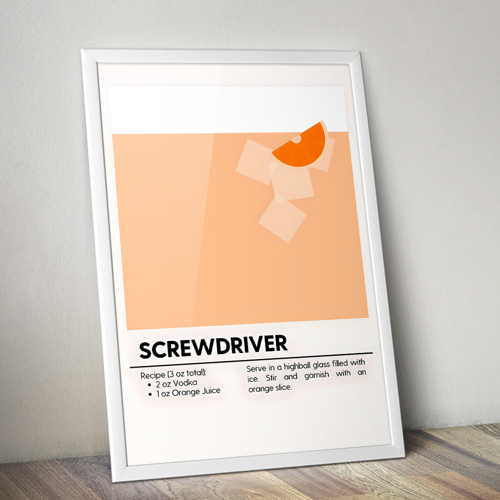 SCREWDRIVER MINIMALIST COCKTAIL RECIPE POSTER