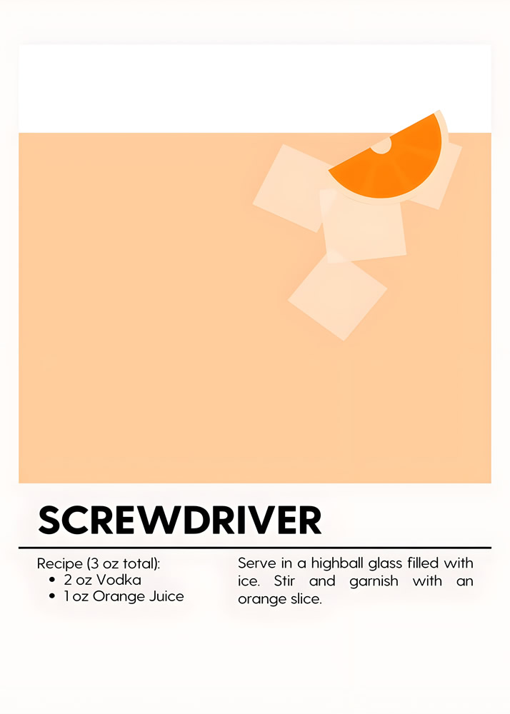 Alternative view of SCREWDRIVER MINIMALIST COCKTAIL RECIPE POSTER