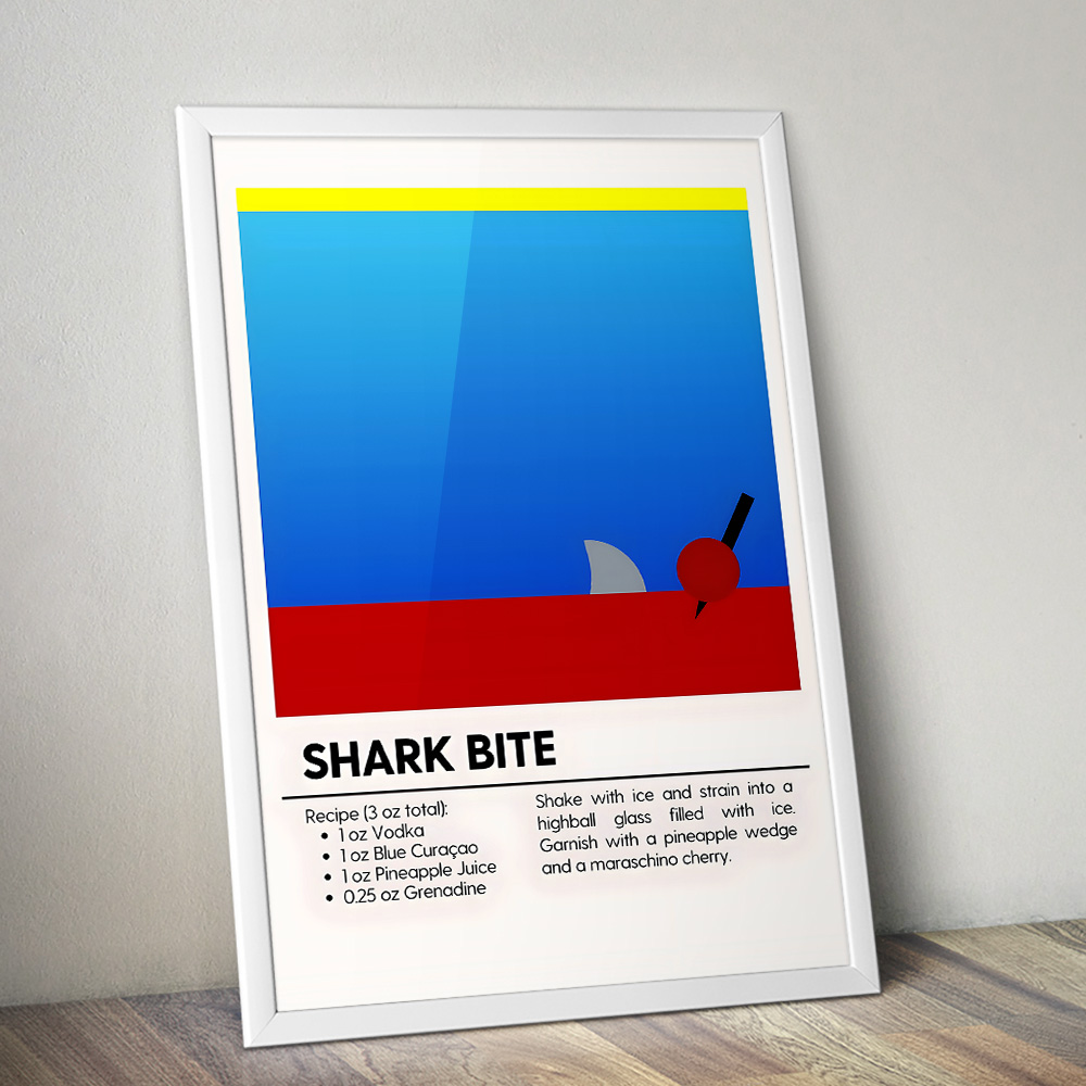 SHARK BITE MINIMALIST COCKTAIL RECIPE POSTER
