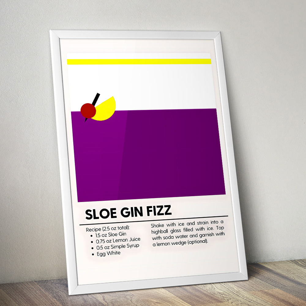 SLOE GIN FIZZ MINIMALIST COCKTAIL RECIPE POSTER