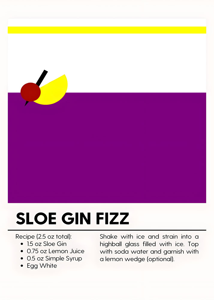 Alternative view of SLOE GIN FIZZ MINIMALIST COCKTAIL RECIPE POSTER