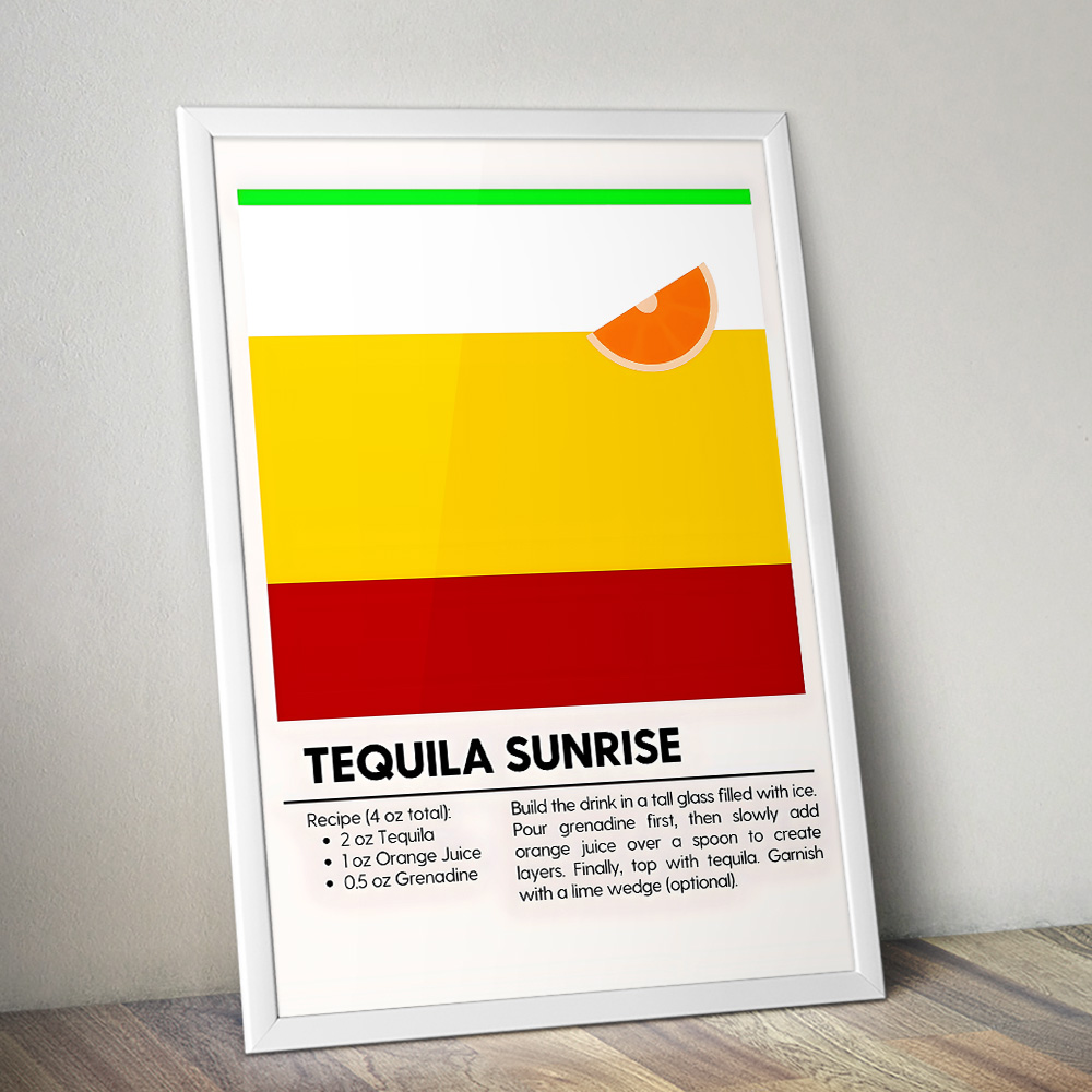 TEQUILA SUNRISE MINIMALIST COCKTAIL RECIPE POSTER