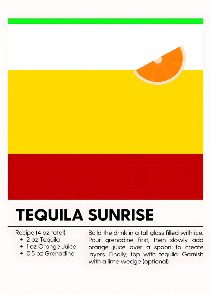 Alternative view of TEQUILA SUNRISE MINIMALIST COCKTAIL RECIPE POSTER