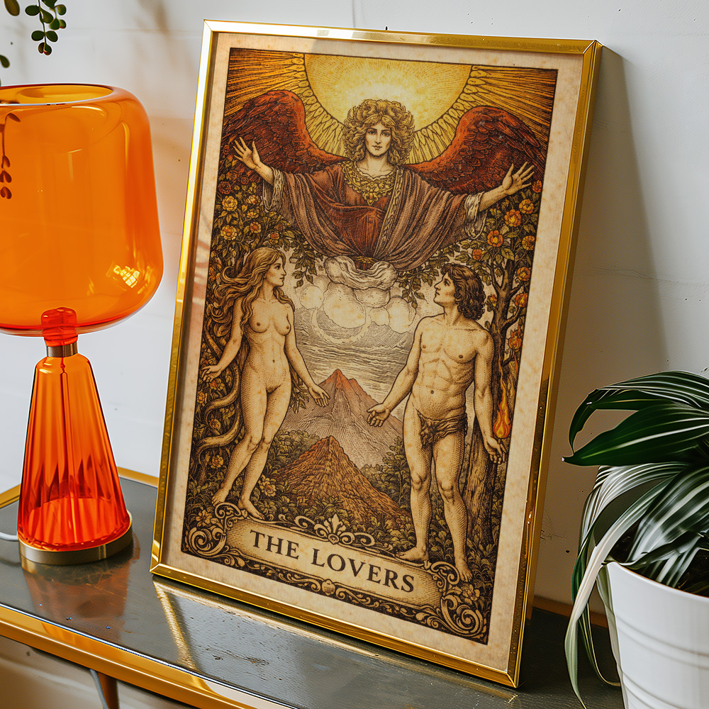 THE LOVERS VINTAGE TAROT CARD POSTER