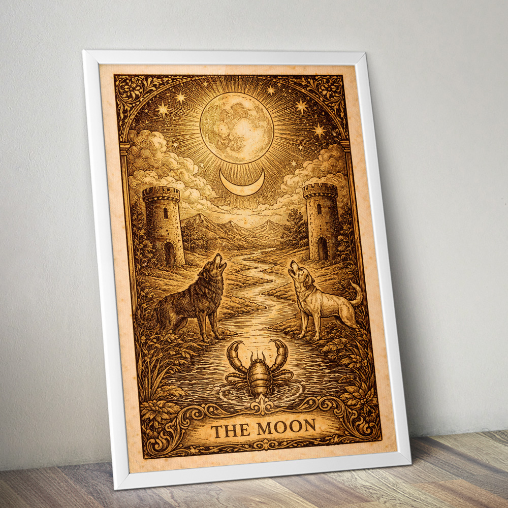 Alternative view of THE MOON VINTAGE TAROT CARD POSTER