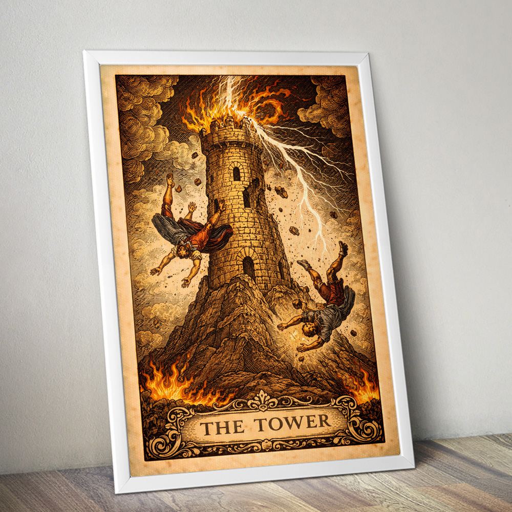 Alternative view of THE TOWER VINTAGE TAROT CARD POSTER