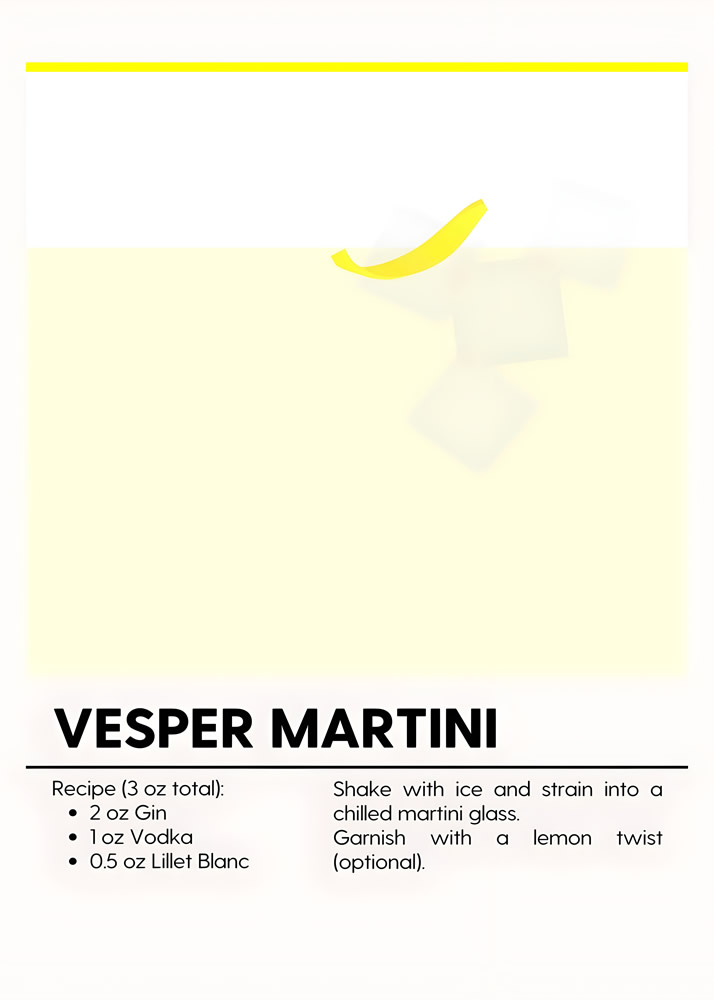 Alternative view of VESPER MARTINI MINIMALIST COCKTAIL RECIPE POSTER
