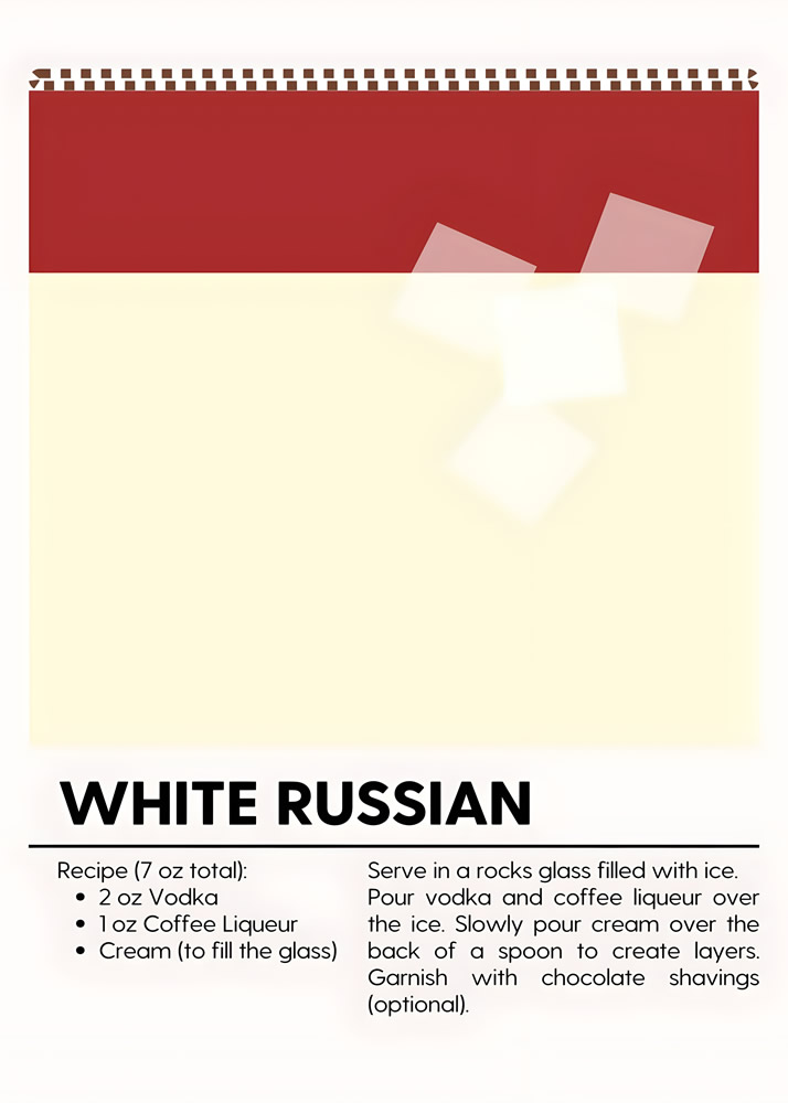 Alternative view of WHITE RUSSIAN MINIMALIST COCKTAIL RECIPE POSTER