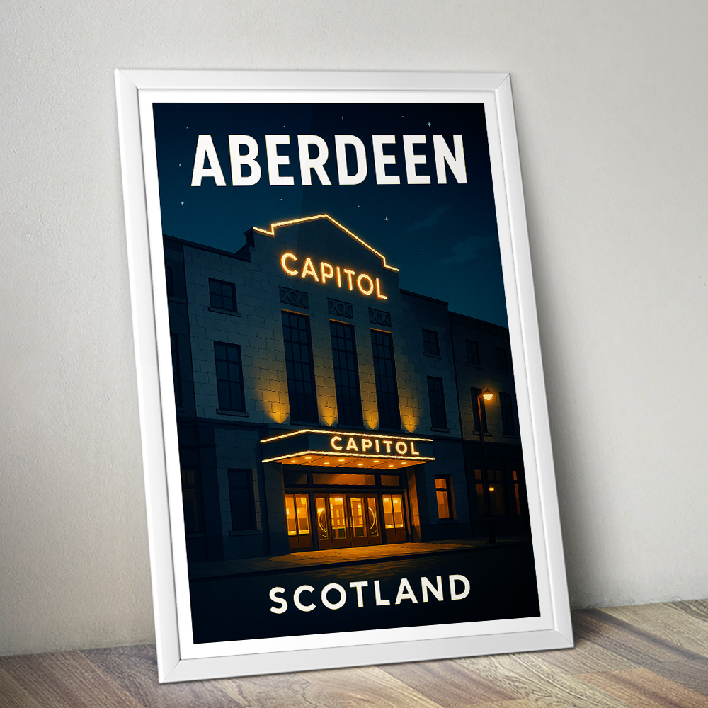 ABERDEEN CAPITOL CINEMA AT NIGHT MINIMALIST TRAVEL POSTER