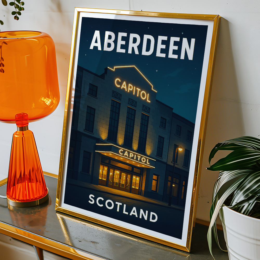 Alternative view of ABERDEEN CAPITOL CINEMA AT NIGHT MINIMALIST TRAVEL POSTER