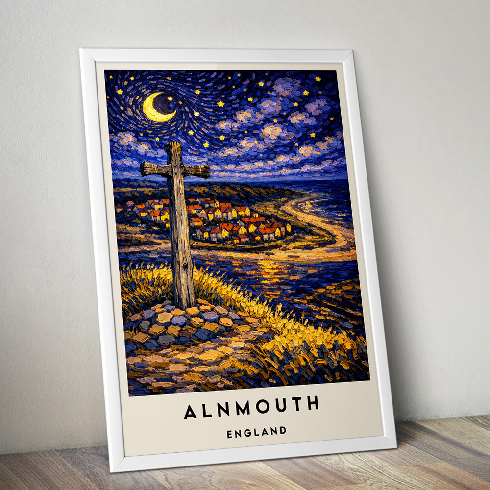 ALNMOUTH ESTUARY AT NIGHT VAN GOGH STYLE TRAVEL POSTER NORTH EAST