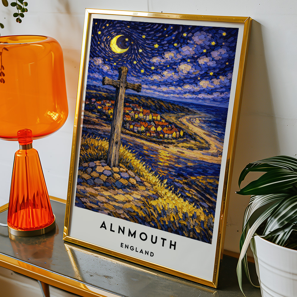 Alternative view of ALNMOUTH ESTUARY AT NIGHT VAN GOGH STYLE TRAVEL POSTER NORTH EAST