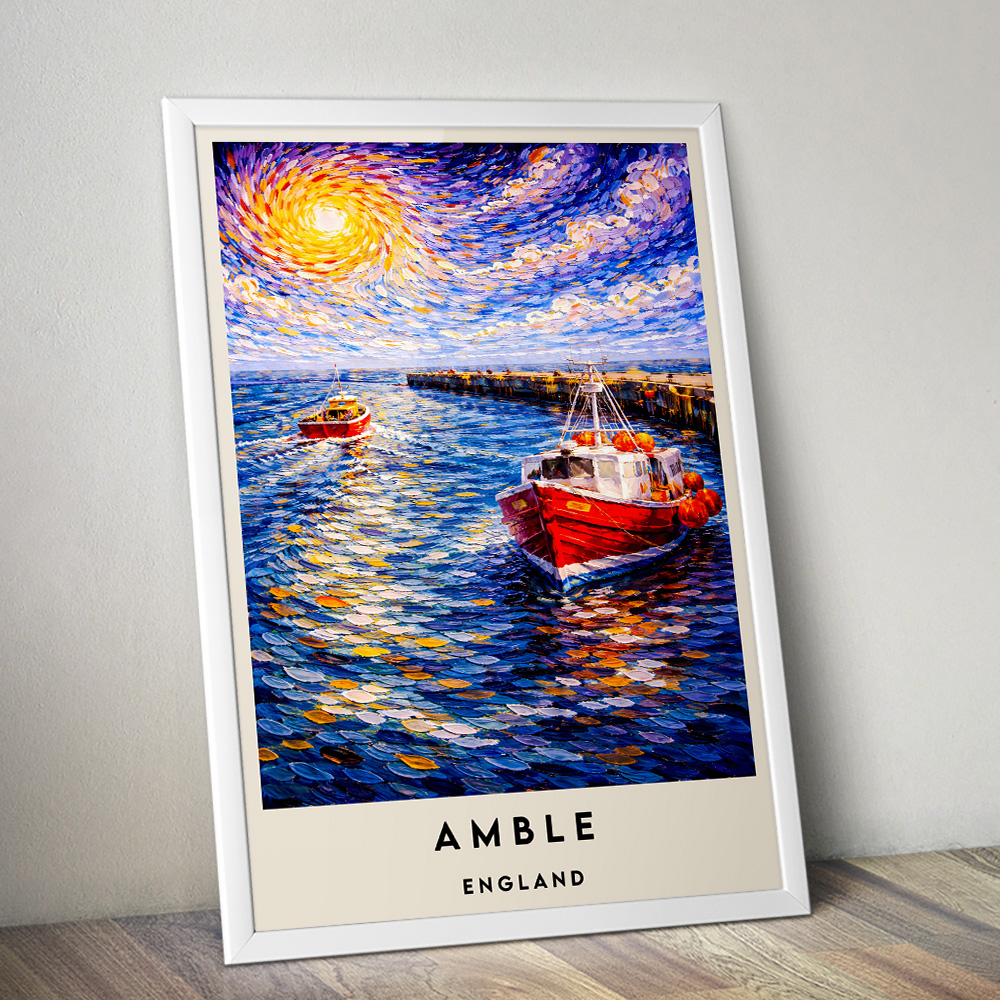AMBLE HARBOUR VAN GOGH STYLE TRAVEL POSTER NORTH EAST