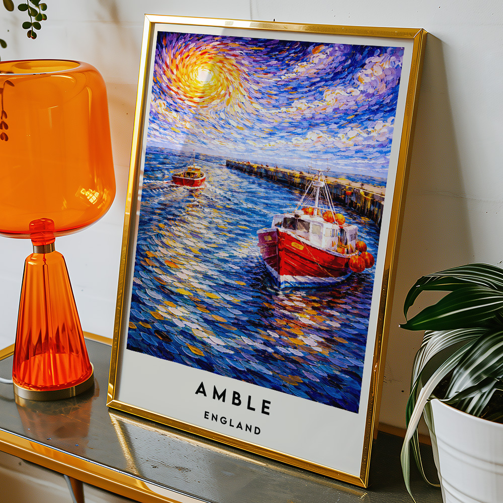 Alternative view of AMBLE HARBOUR VAN GOGH STYLE TRAVEL POSTER NORTH EAST